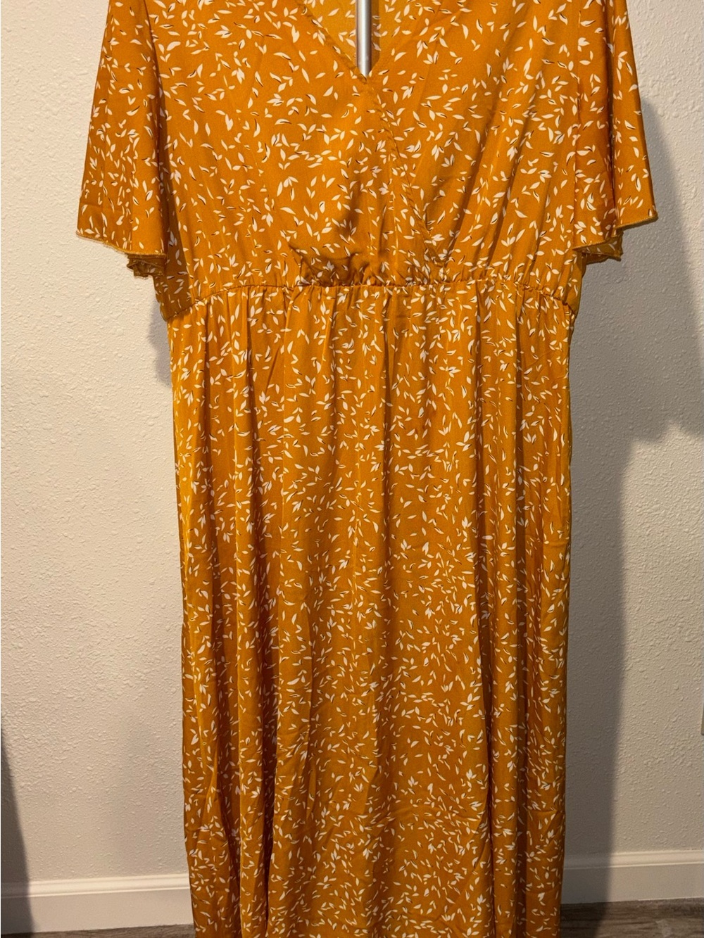 SHEIN Yellow Floral V-Neck Maxi Dress
